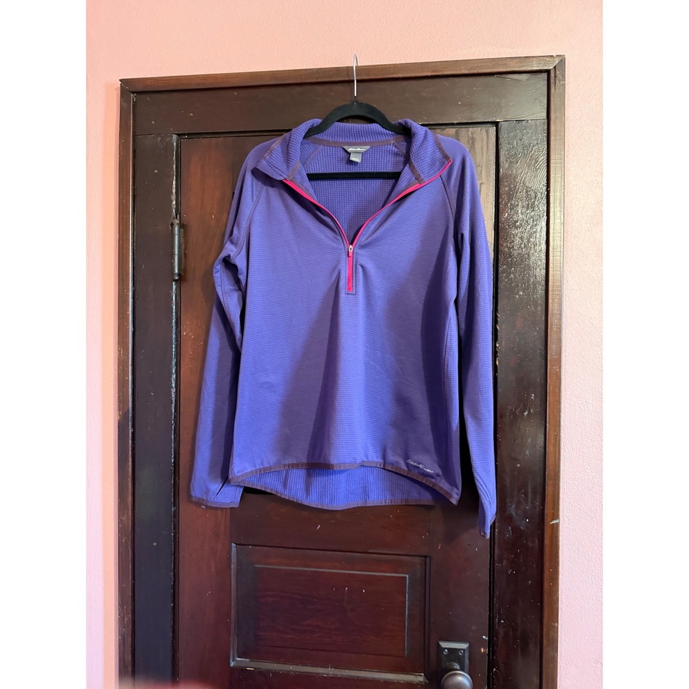 Eddie Bauer Travex Purple Grid Fleece Half Zip Pullover Womens Large Hiking Top